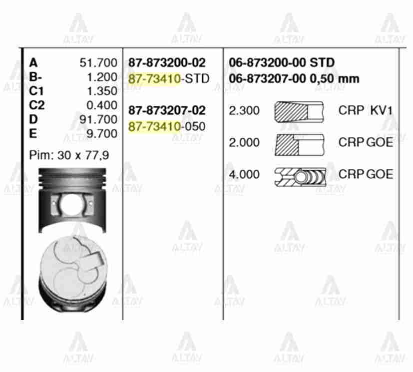 Piston Segmanlı Canter 511 / 711 4M40 0.50 8773410050