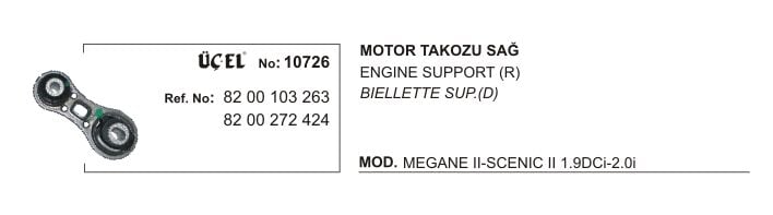 MOTOR TAKOZU SAĞ 10726 MEGANE II SCENIC II 1.9 DCI 2.0 16V 8200103263 8200272424
