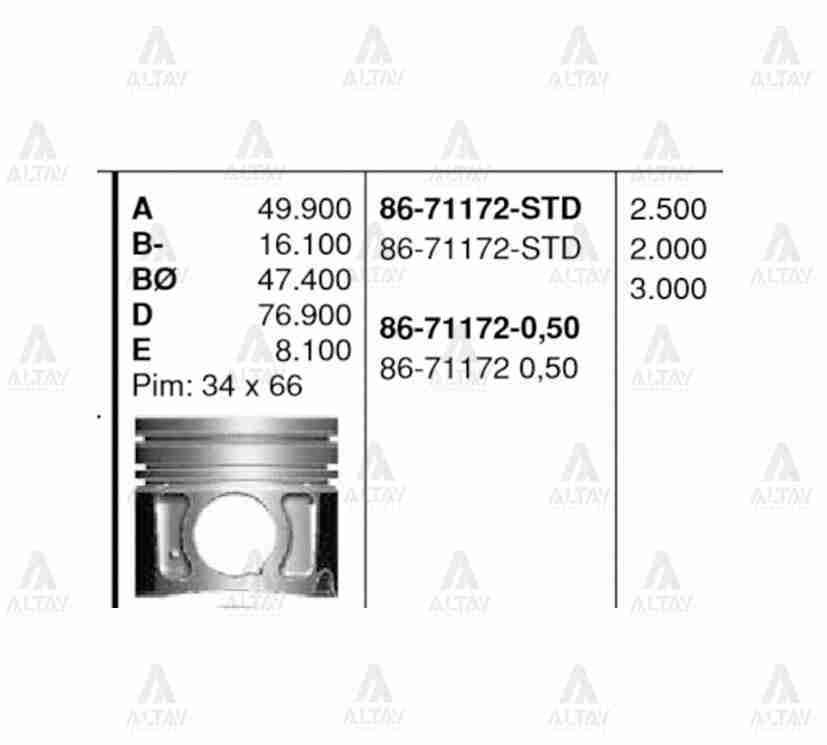 Piston Segmansız Sorento 09=> 2.2 Crdi D4Hb. Std 8671172 Std