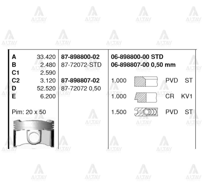 Piston Segmanlı Corolla 08=> 1Zr-Fe / Avensıs / 1Zr-Fae 0.50 8772072050