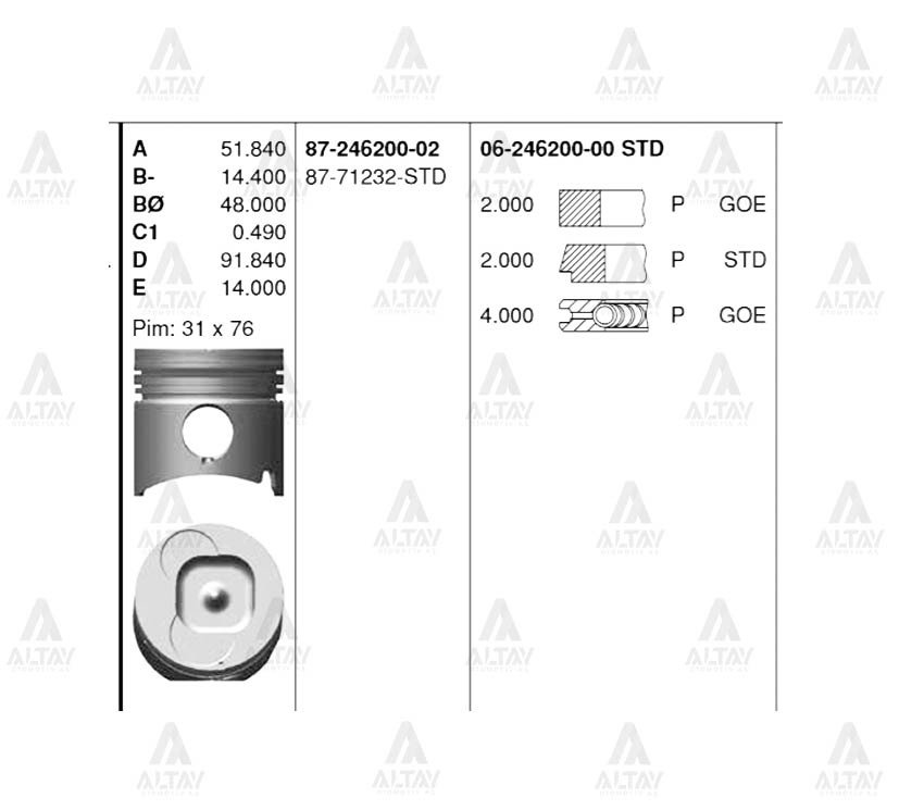 Piston Segmanlı Nkr-13 93Mm Std B 8771232Std