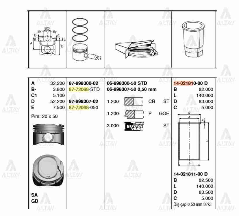 Piston Segmanlı Corolla 1.6L Vvt-I / 00-06 / 79.00Mm / 1Zzfe - 3Zzfe / Std 8772068Std