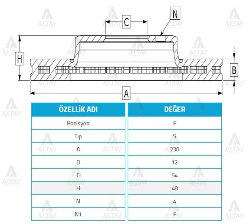 Fren Diski Corolla 88-92 / Corona 86-92 At151 / At171 / Ön Düz 238-4 4351212500