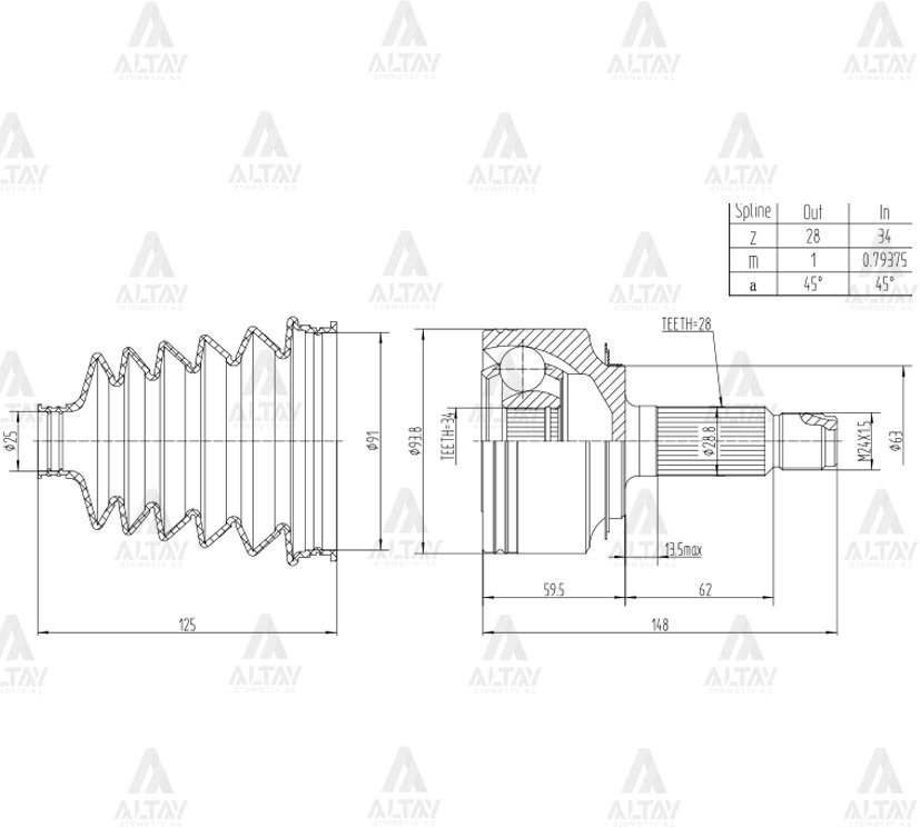 Aks Kafası Dış Accord 03-08 2.2 Dizel 28X34X63 44014Sefe00