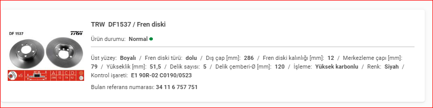 BMW E36 ÖN DİSK DOLU TAKIM 34116757751