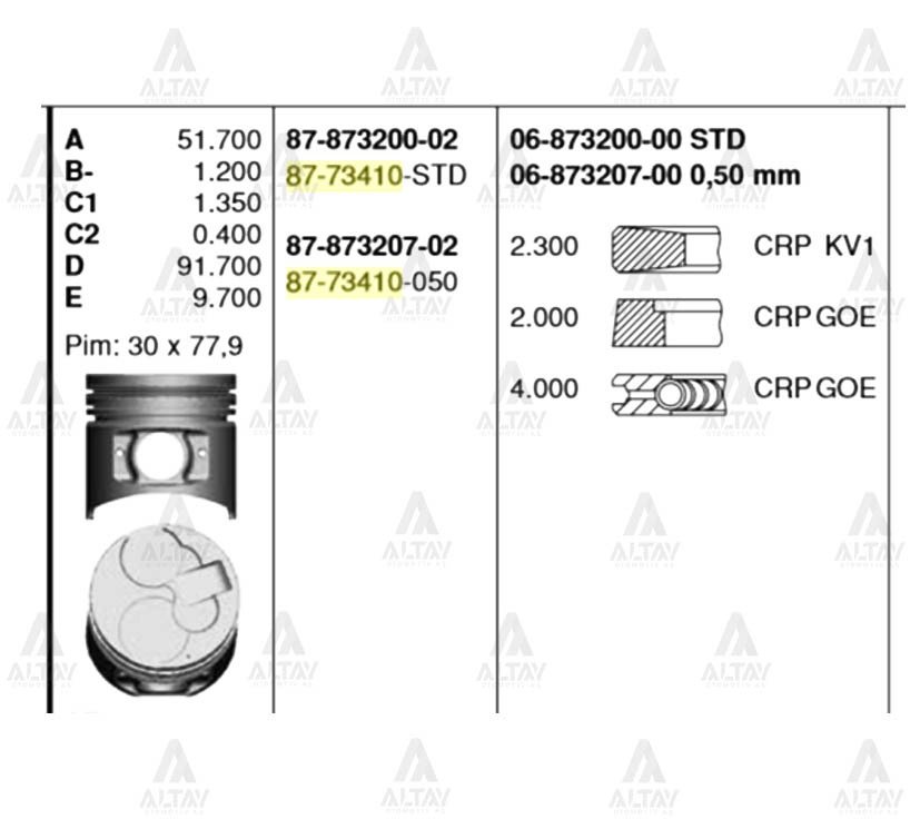 Piston Segmanlı Canter 511 / 711 4M40 Std 8773410Std