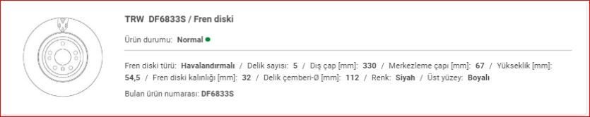 M.BENZ W164-166 ÖN FREN DİSK ADET A1664210612