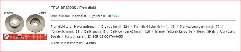 BMW E65 7.30 ÖN DİSK ADET 34116864049