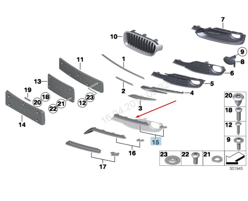 ÖN TAMPON IZGARASI KAPLAMASI R BMW 51117287852