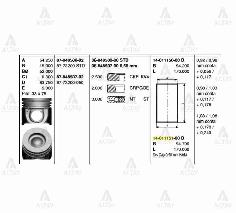 Piston Segmanlı Starex 140Hp / Sorento Std 8773200Std