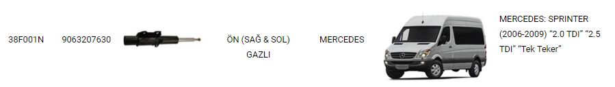 AMORTİSÖR ÖN SAĞ SOL 38F001N SPRINTER W906 313/315 CDI 3 3,5T