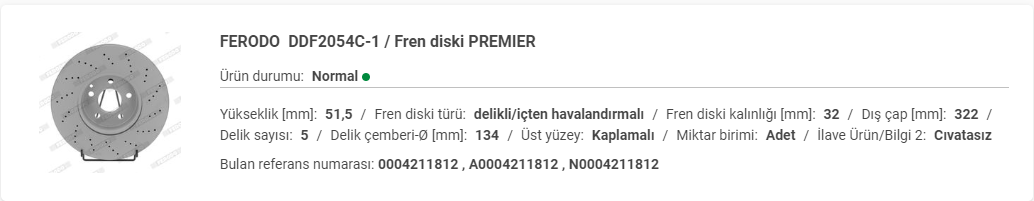 M.BENZ CLS (C218) ÖN DİSK DELİKLİ ADET A0004211812