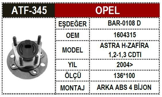 Opel Porya Arka Astra H 4 Bijon Absli 1604315 1604315