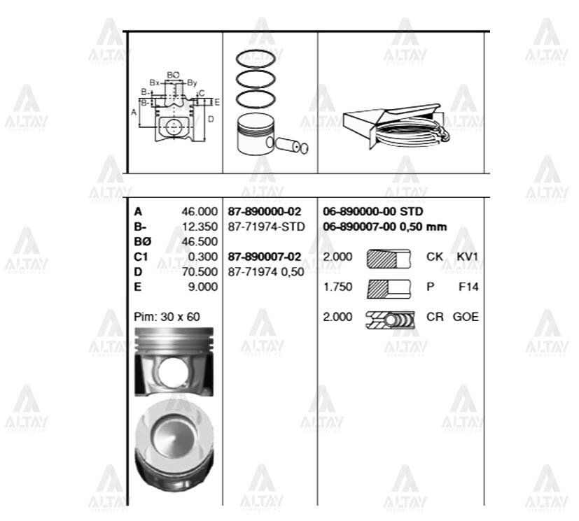 Piston Segmanlı Qashqaı 14=> / X-Traıl 14=> / 1.6Dcı R9M Dizel / Std 8771974Std