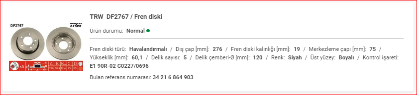 BMW E36-E46 ÖN FREN DİSKİ HAVALI TAKIM 34216864903