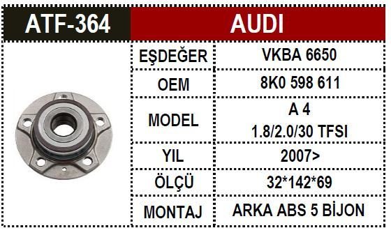 Vw A4 A5 A6 2008-1.8 2.0 Porya Arka 8W0598611B 8K0598611 8K0598611A 8K0601611Wb 8W0598611B