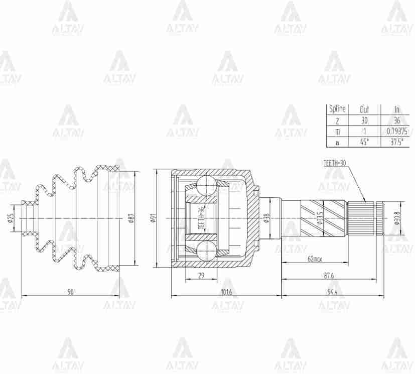 Aks Kafası İç B-2500 Ranger / Sağ 30X36X38 6M343B414Ab