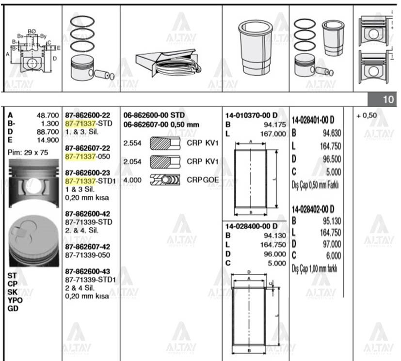 Piston Segmanlı Starex 2-4 D4Bh Tci / K-2500 / Kmy 05-12 / Pregıo 05=> Std 8771339Std
