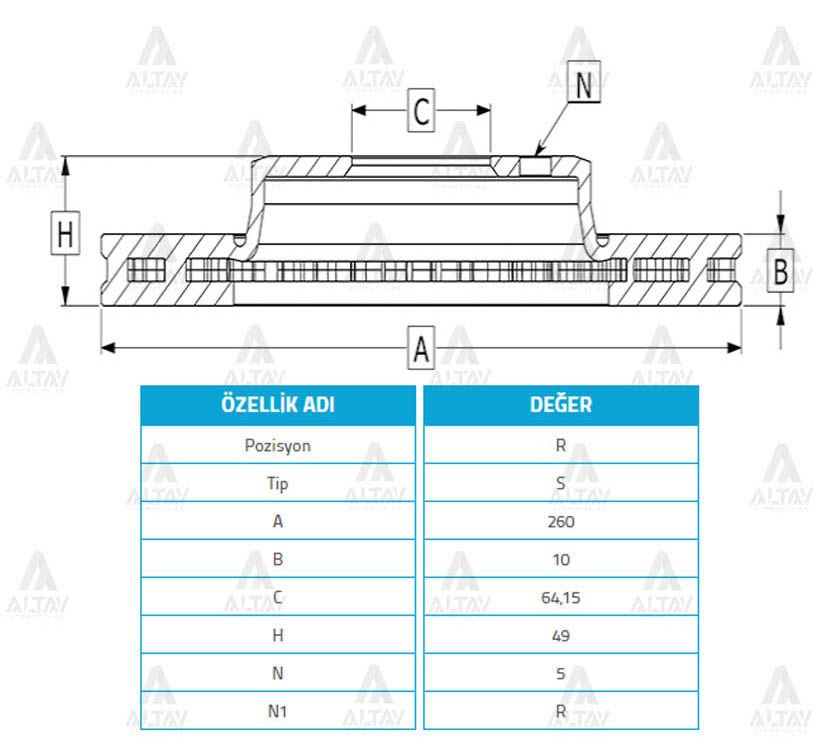 FREN DİSKİ ACCORD 03-08 / CIVIC 02-07 TYPE-R / ARKA DÜZ 260-5