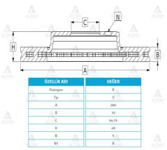 FREN DİSKİ ACCORD 03-08 / CIVIC 02-07 TYPE-R / ARKA DÜZ 260-5