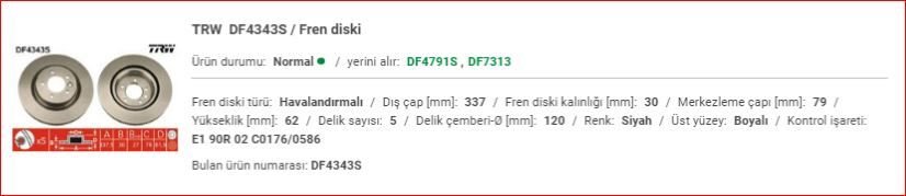 RANGE ROVER SPORT 4.4TDV8 ÖN DİSK ADET SDB000614