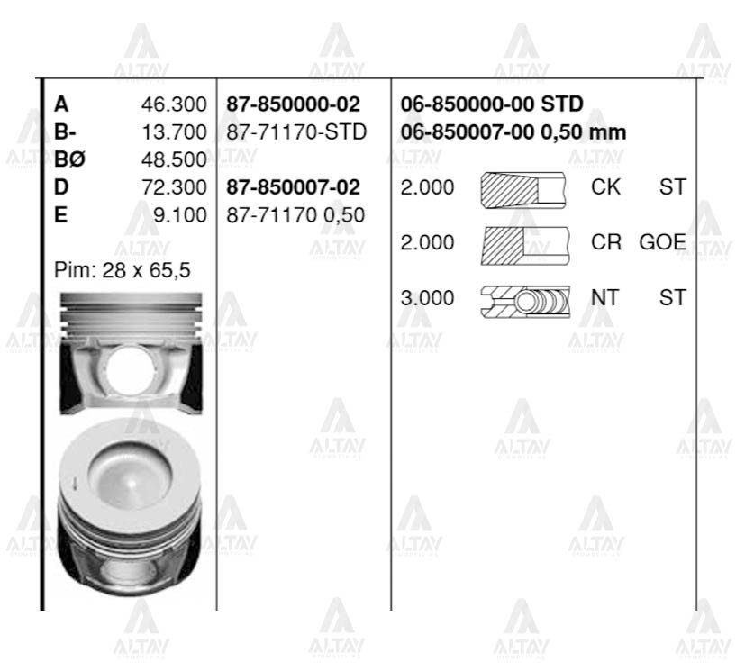 Piston Segmanlı Tucson 04-08 / Santafe 06-10 / Sportage 04-08 / 2.0 Crdı 0.50 8771170050