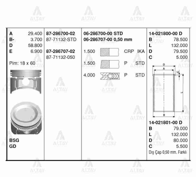 Piston Segmanlı Excel  90-94 1.5 / Lancer Std 8771132Std