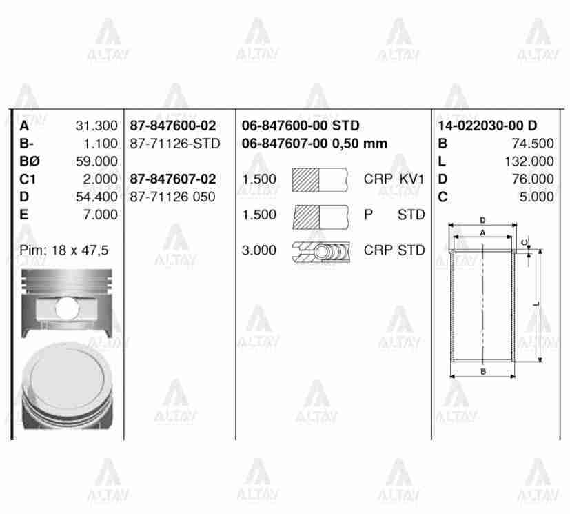 Piston Segmanlı Accent  95-00 1.3 0.50 8771126050