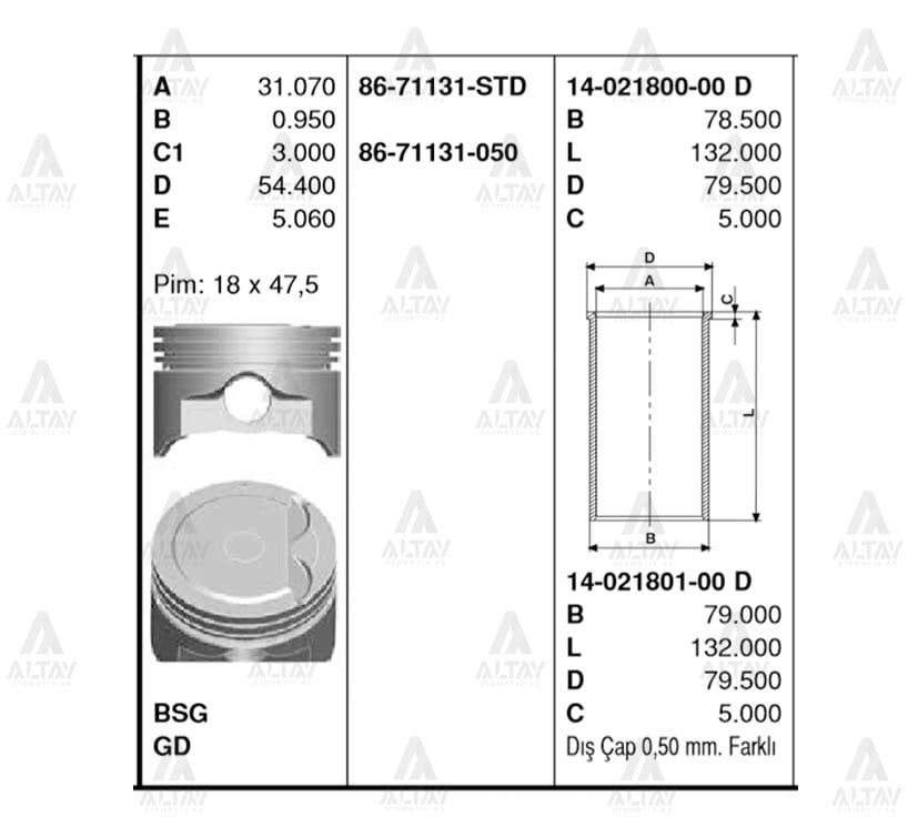 Piston Segmansız Accent 00-02 1.5 0.50 8671131050