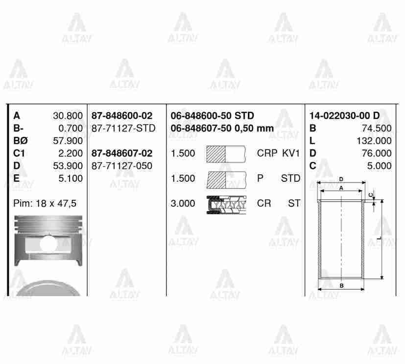 Piston Segmanlı Accent 00-06 1.3 / Getz 03-05 1.3 Std 8771127Std