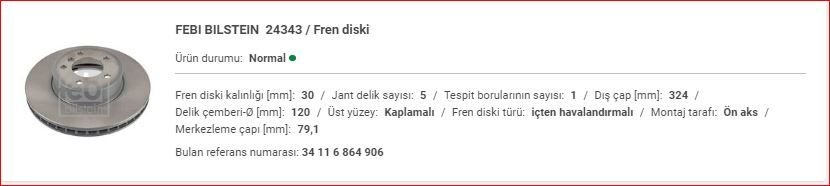 BMW E60 ÖN DİSK 324mm (ADET) 34116864906