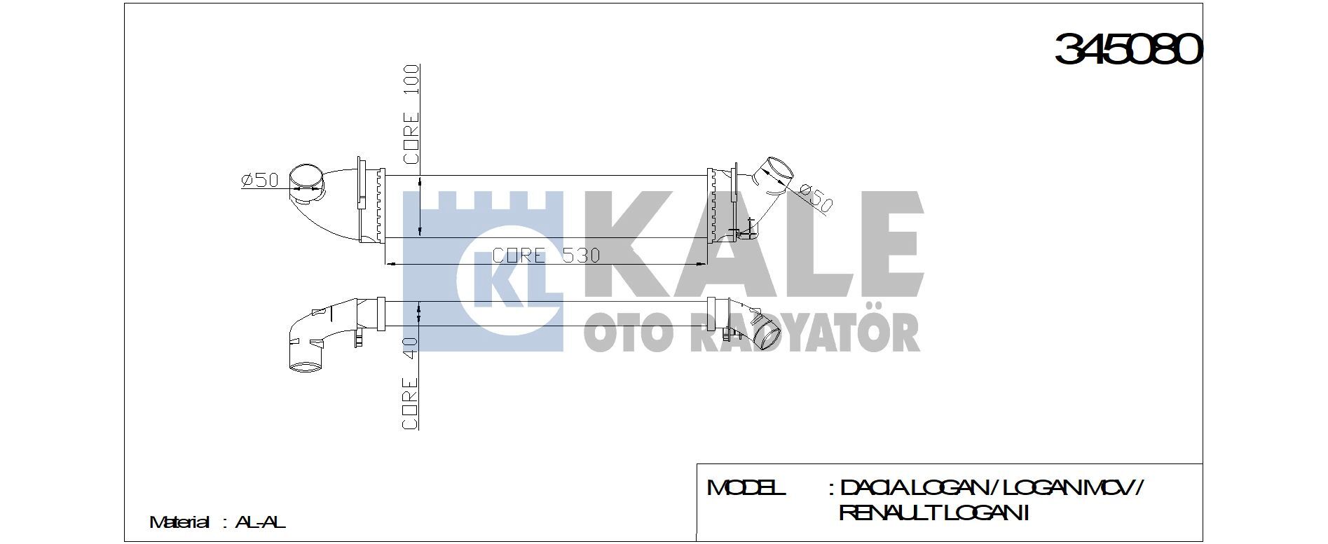 TURBO RADYATÖRÜ 345080 LOGAN MCV 04 > SANDERO 08 > 1.5DCI K9K