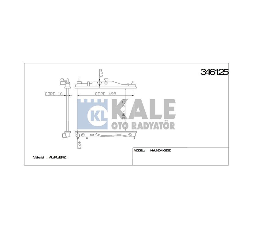Radyatör Su Getz 06-11 1.4 Benzinli 16Mm (At) Brazıng 253101C350