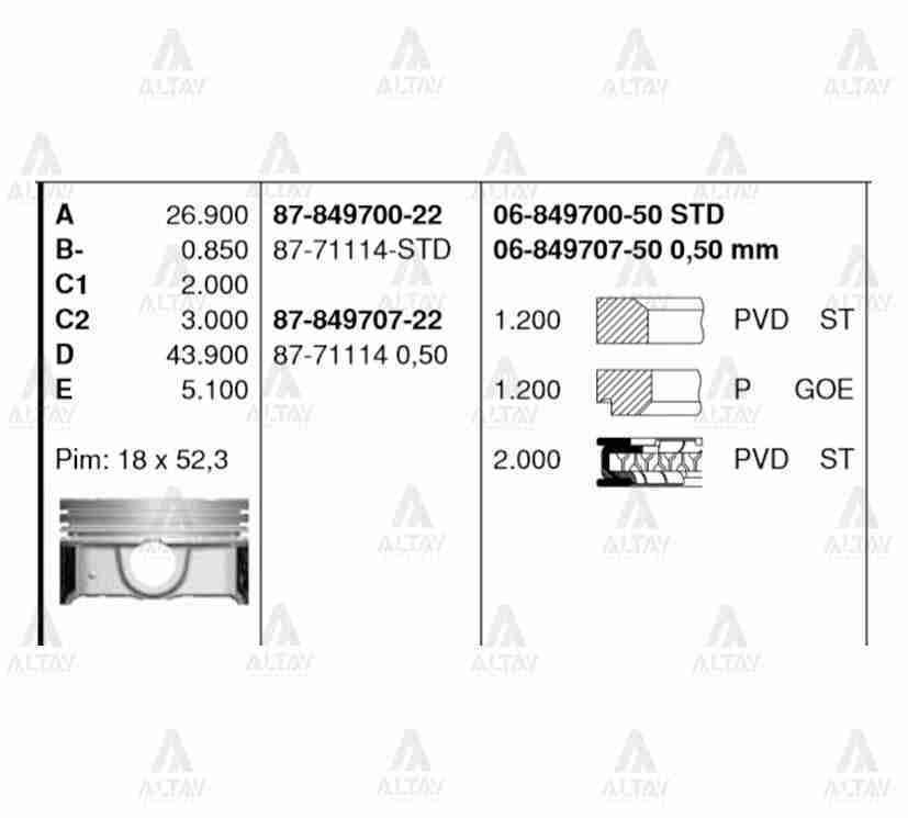 Piston Segmanlı Elantra 11=> 1.6 Benzinli Std 8771114Std