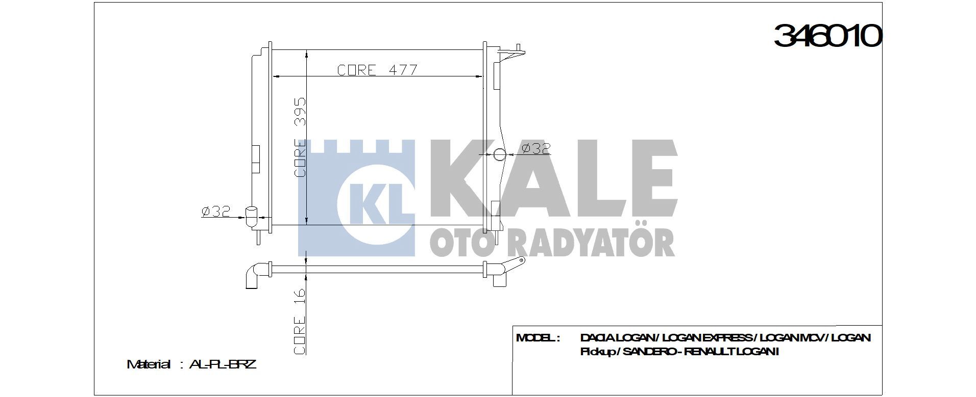 RADYATÖR 346010 LOGAN SANDER O II 1.2 1.4 1.6 08 > (BRAZING)