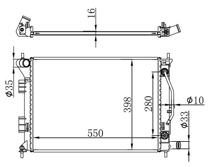 SU RADYATORU ELANTRA 11=>     OTOMATIK  -  550x398x16 25310-3X100 / 25310-3X101