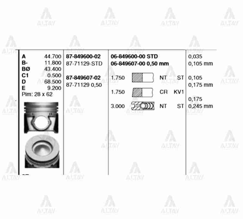 Piston Segmanlı I-20 / Ix-20 1.4 Crdi Std 8771129Std