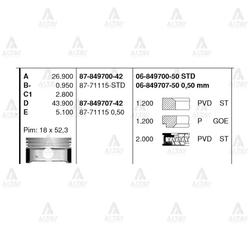 Piston Segmanlı I-30 07-11 / Ceed 08-11 / Cerato 09-12 1.6 Benzinli Std 8771115Std