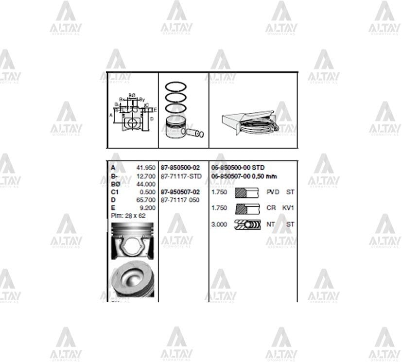 Piston Segmanlı I-30 07-16 / Blue 11-15 / Ceed 08-18 / Cerato 09-15 1.6 Dizel 0.50 234102A997