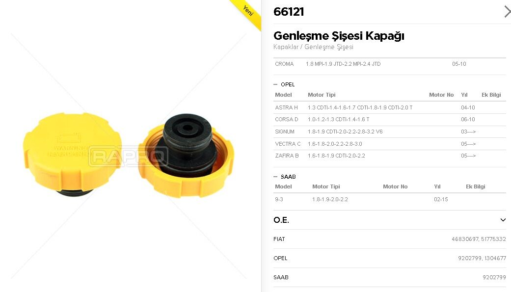 GENLEŞME KAVANOZ KAPAĞI 66121 ASTRA H CORSA D VECTRA C