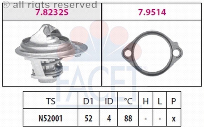 Termostat(52-88C)-Lancer/Colt/Galant 88>92/Pajero 84>00 (Facet) 78232