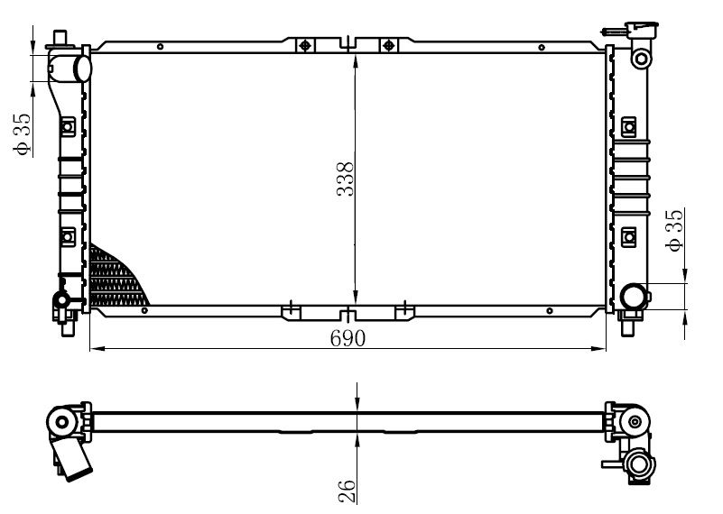SU RADYATORU 626 2.0 92-01     MANUEL  -  690x338x26 FS11-15-200C