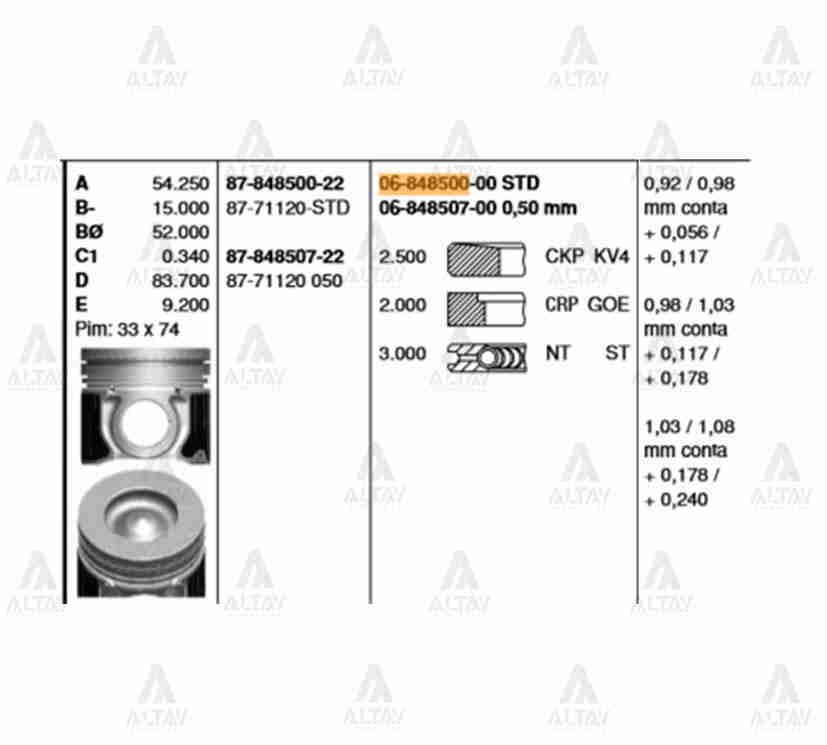 Piston Segmanlı Sorento 170Hp / H-1 0.50 8771120050