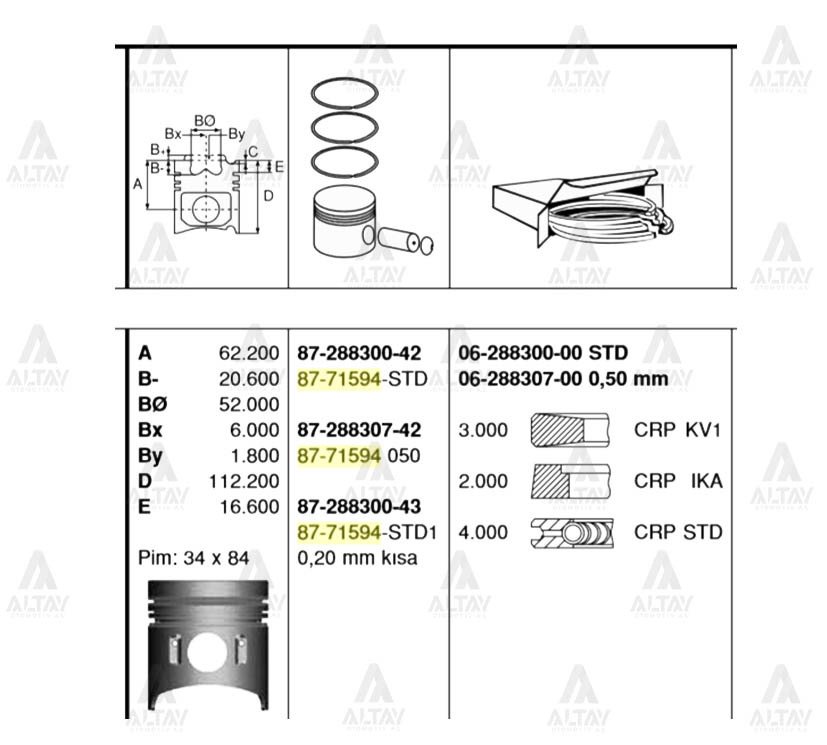 Piston Segmanlı Canter 659 0.50 8771594050