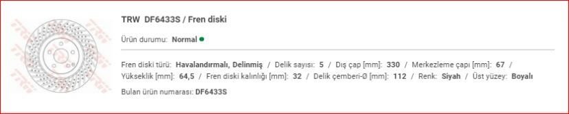 M.BENZ W211 ÖN FREN DİSK DELİKLİ ADET A2304210812