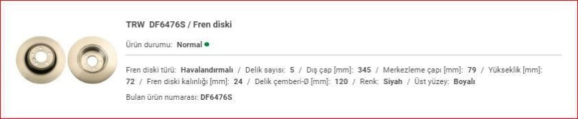 BMW E65 ARKA DİSK ADET 34216864054