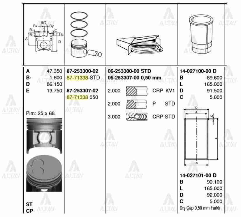 Piston Segmanlı E-2200  93-99 Std 8771338Std