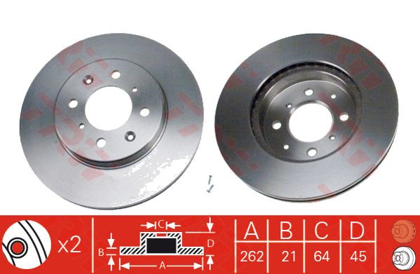 FREN DISKI ON CIVIC 1.6 91-01/CIVIC VTEC 01-06/JAZZ 08-/EURO CIVIC 96-00/ROVER 25-45 95-05 262MM 45251-S5H-T10 / 45251-SK7-A00 / 15112W / BD1045D / DF3021 / PSB11202