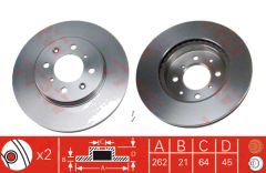 FREN DISKI ON CIVIC 1.6 91-01/CIVIC VTEC 01-06/JAZZ 08-/EURO CIVIC 96-00/ROVER 25-45 95-05 262MM 45251-S5H-T10 / 45251-SK7-A00 / 15112W / BD1045D / DF3021 / PSB11202