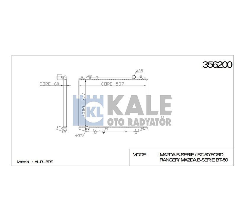 Radyatör Su B-2500  97-05 / Bt-50 05=> 4X4 / Ford Ranger  96-06 / 06=> 4X4 26Mm (Mt) Brazıng 6M348005Aa